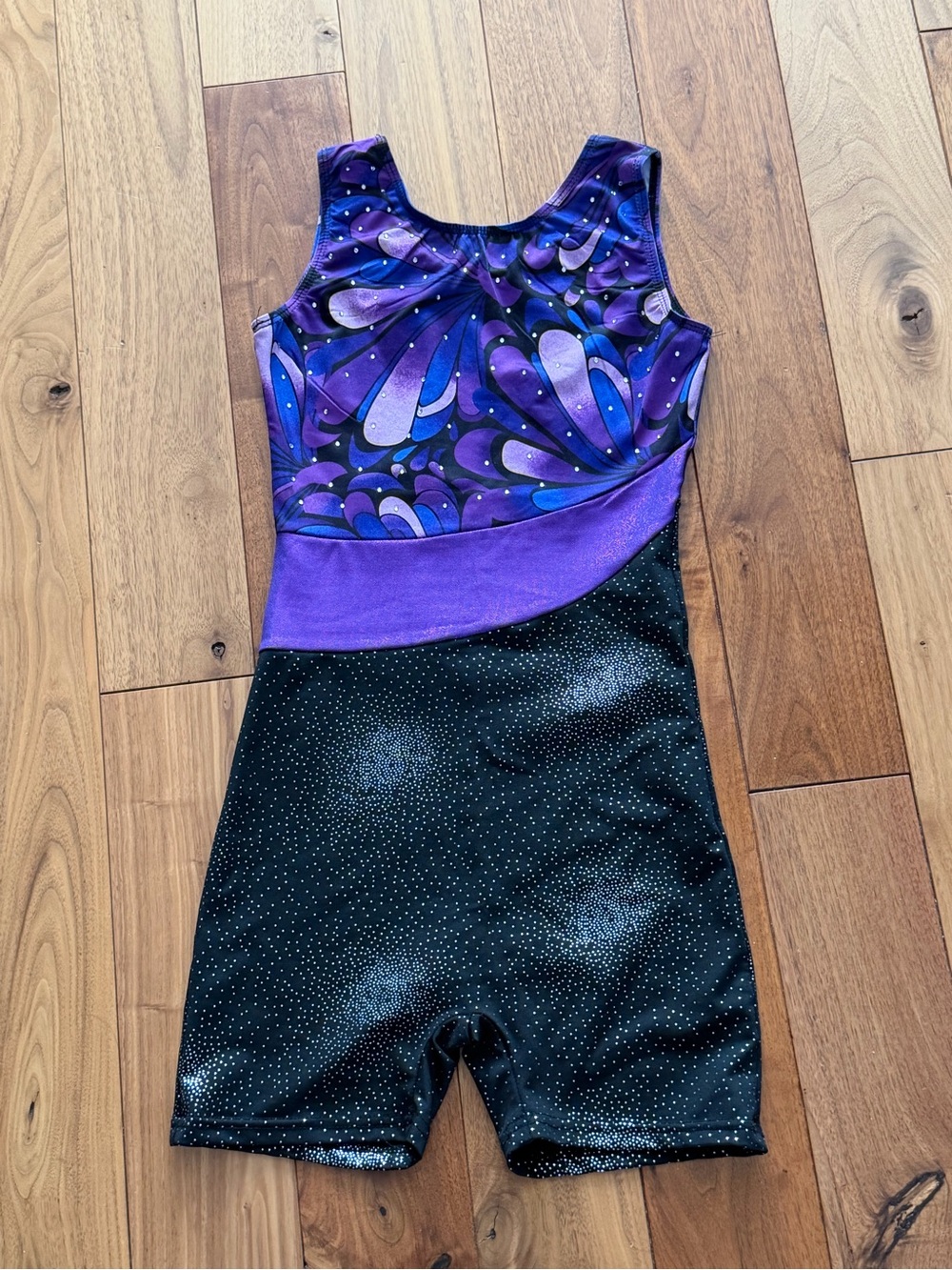Girls Purple Black Gymnastics Dance Leotard Sparkle Size 9/10
